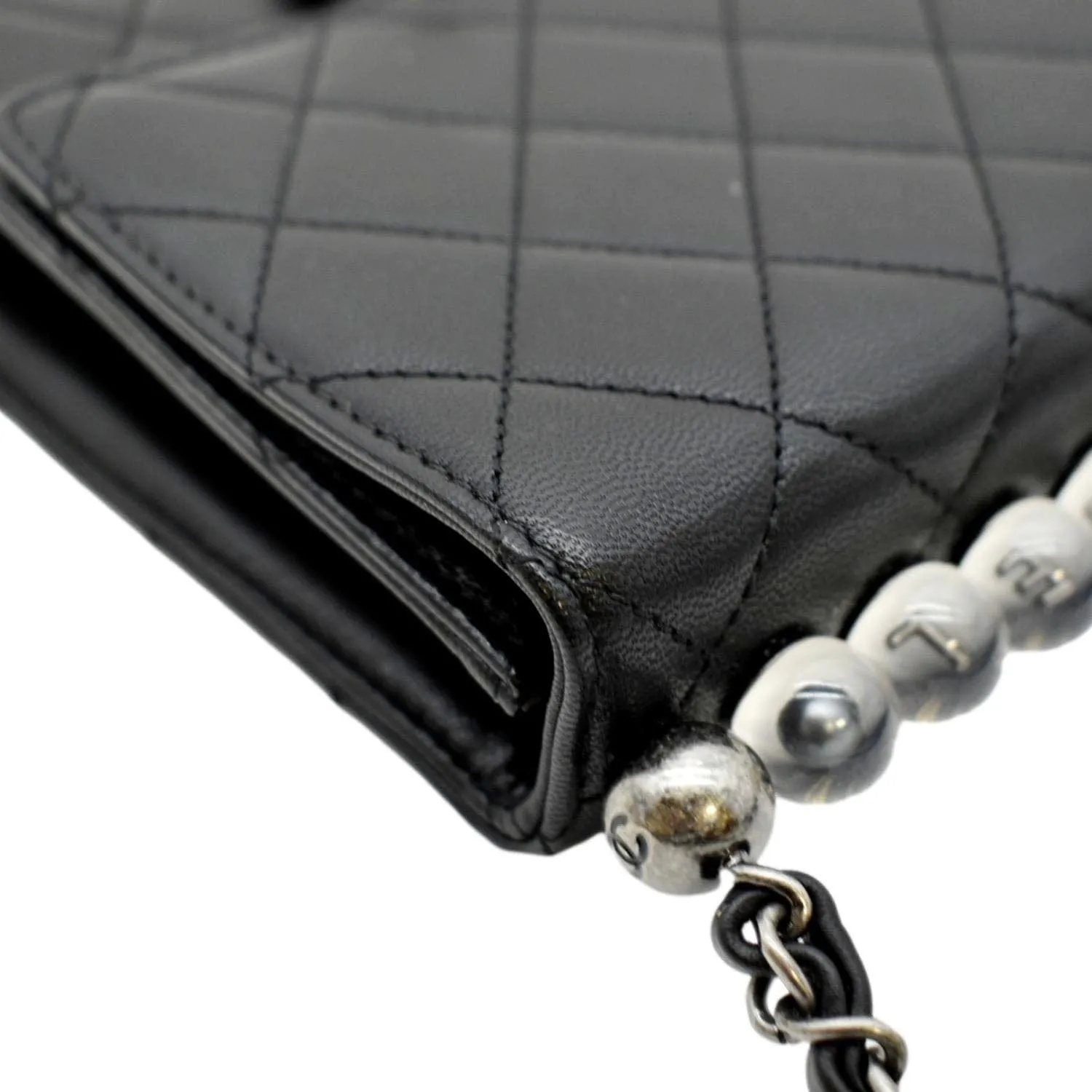 CHANEL Chic Pearls Flap Quilted Calfskin Leather Shoulder Bag Black