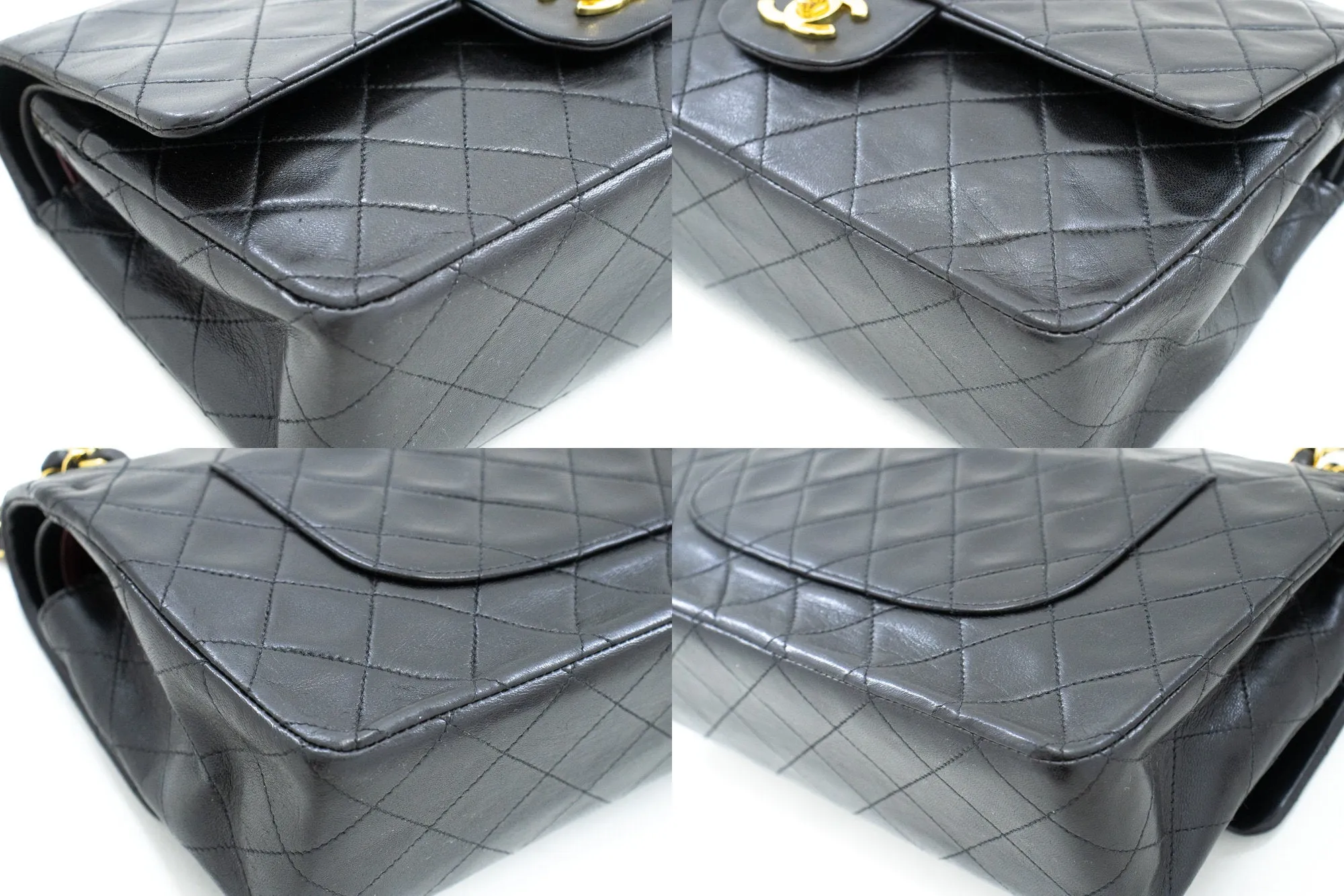 CHANEL Classic Double Flap 10" Chain Shoulder Bag Black Lambskin m29