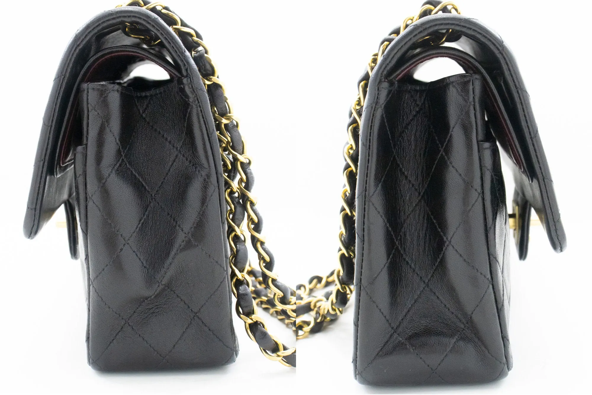 CHANEL Classic Double Flap 10" Chain Shoulder Bag Black Lambskin m29