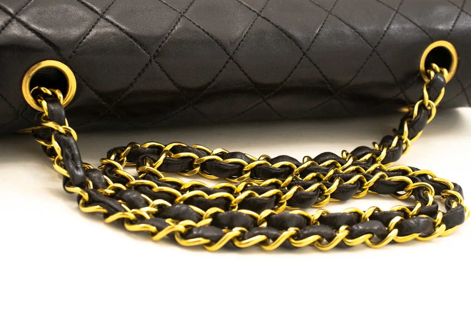 CHANEL Classic Double Flap 10" Chain Shoulder Bag Black Lambskin m29