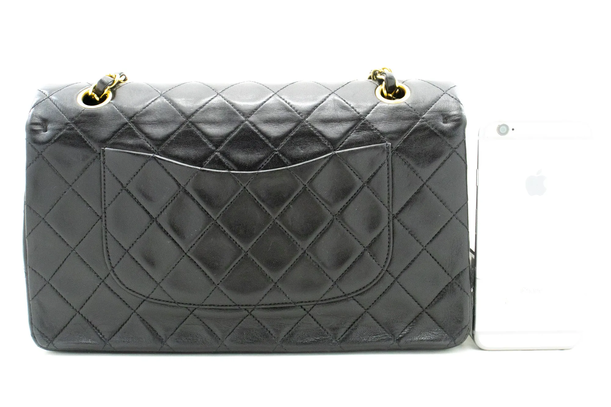 CHANEL Classic Double Flap 10" Chain Shoulder Bag Black Lambskin m29
