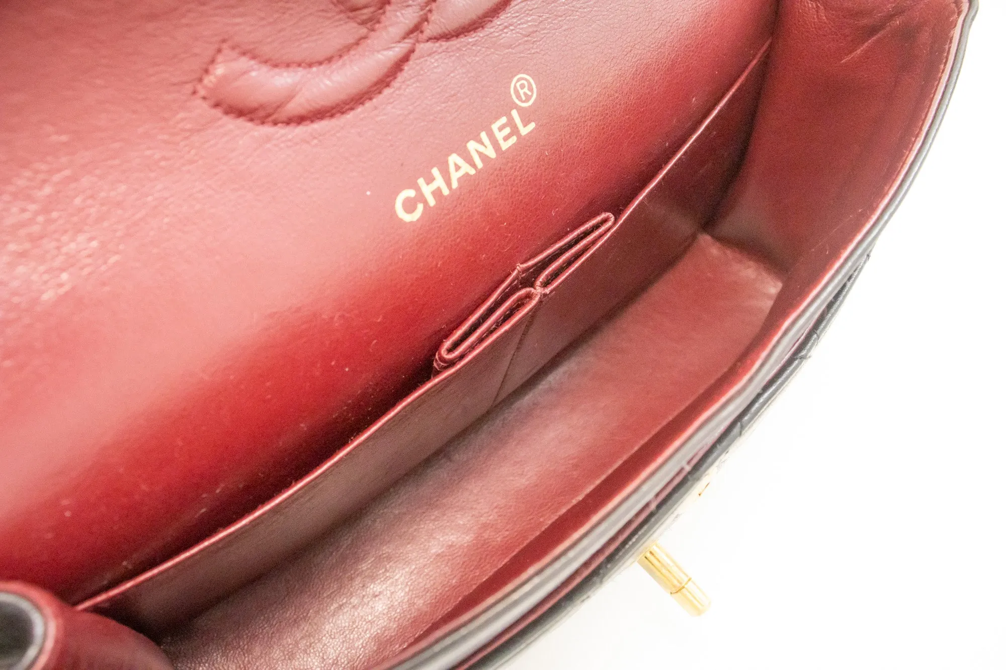 CHANEL Classic Double Flap 10" Chain Shoulder Bag Black Lambskin m29
