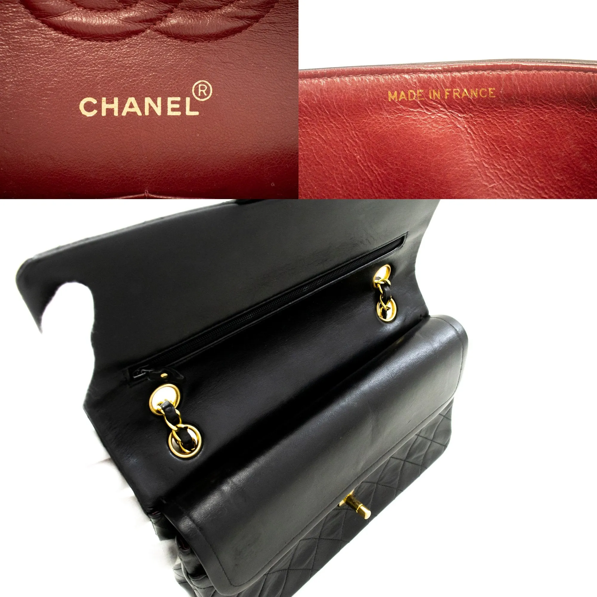 CHANEL Classic Double Flap 10" Chain Shoulder Bag Black Lambskin m29