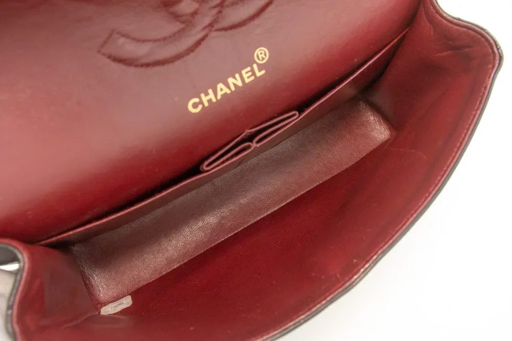 CHANEL Classic Double Flap 10" Chain Shoulder Bag Black Lambskin m29