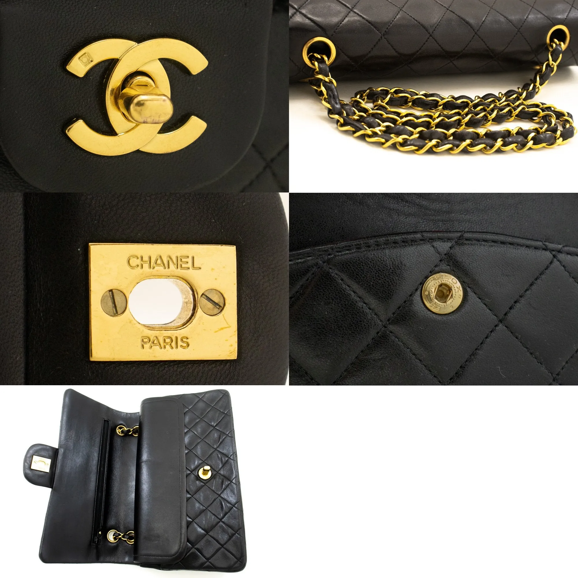 CHANEL Classic Double Flap 10" Chain Shoulder Bag Black Lambskin m29