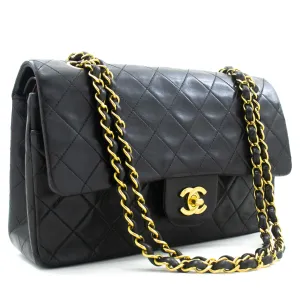 CHANEL Classic Double Flap 10" Chain Shoulder Bag Black Lambskin m29