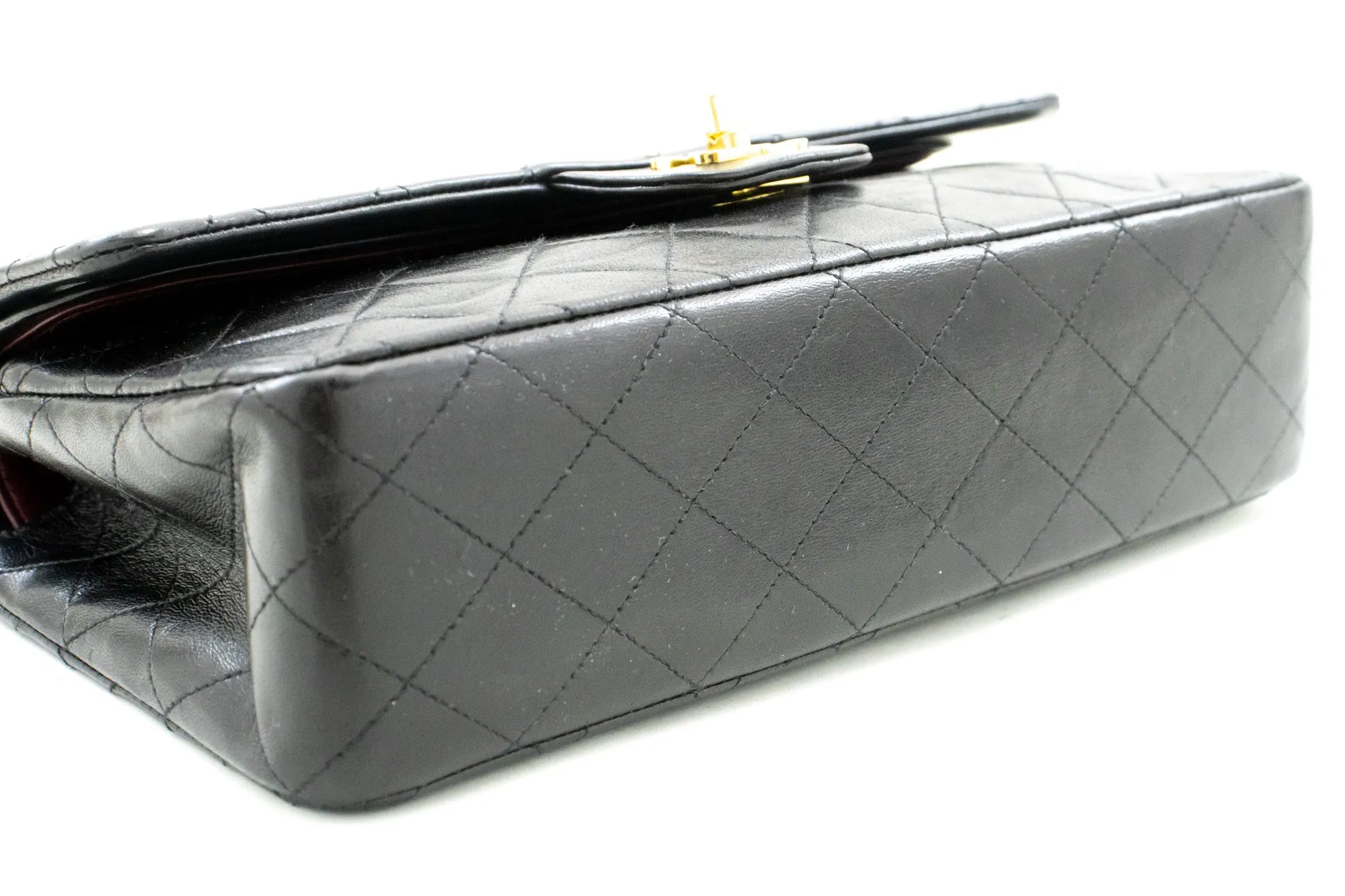 CHANEL Classic Double Flap 10" Chain Shoulder Bag Black Lambskin m29