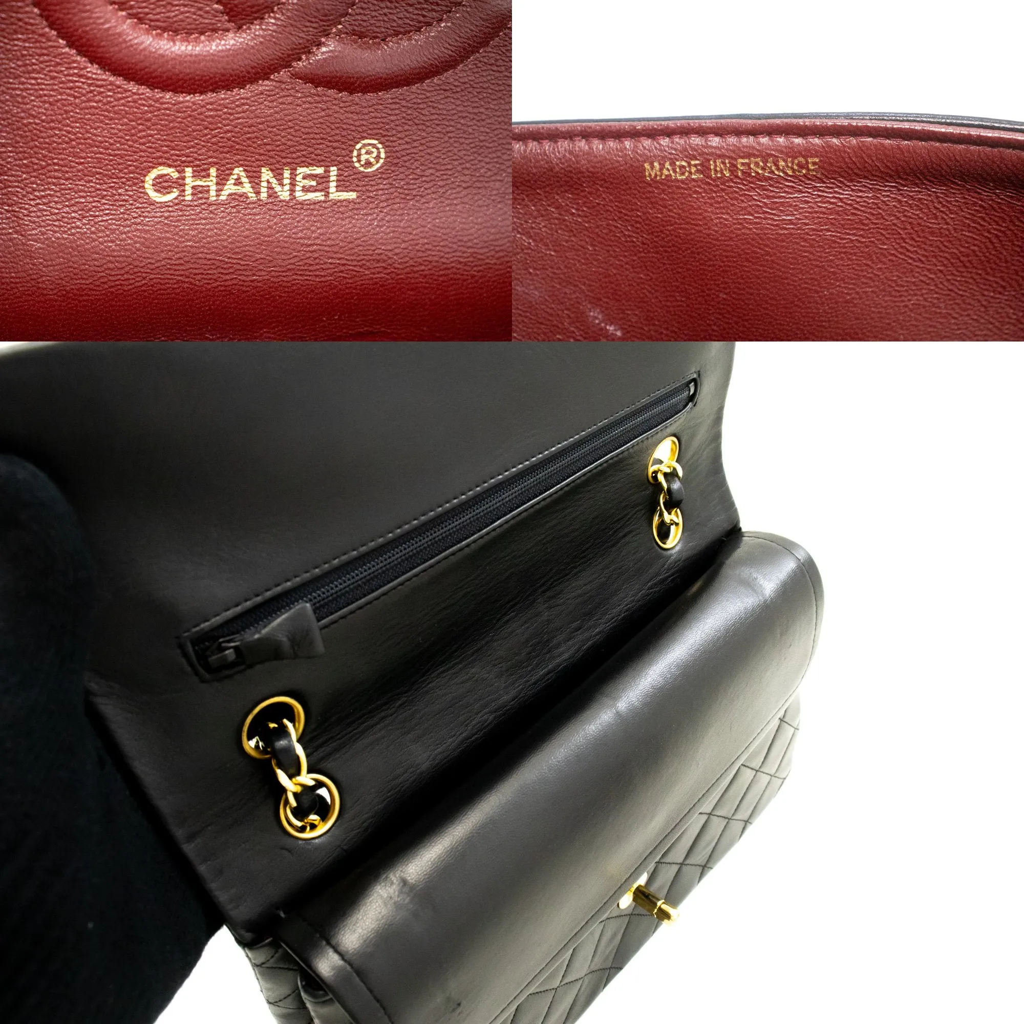 CHANEL Classic Double Flap 10" Chain Shoulder Bag Black Lambskin n72