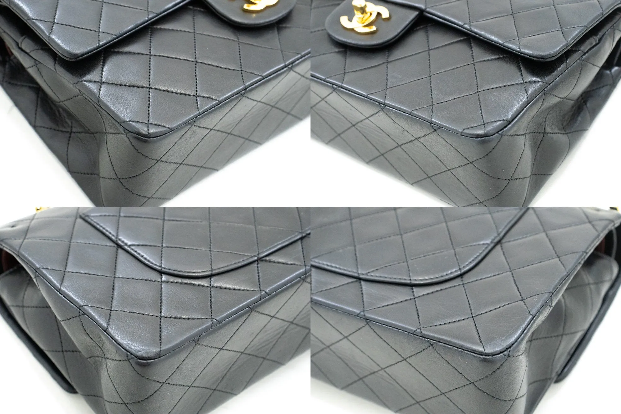 CHANEL Classic Double Flap 10" Chain Shoulder Bag Black Lambskin n72