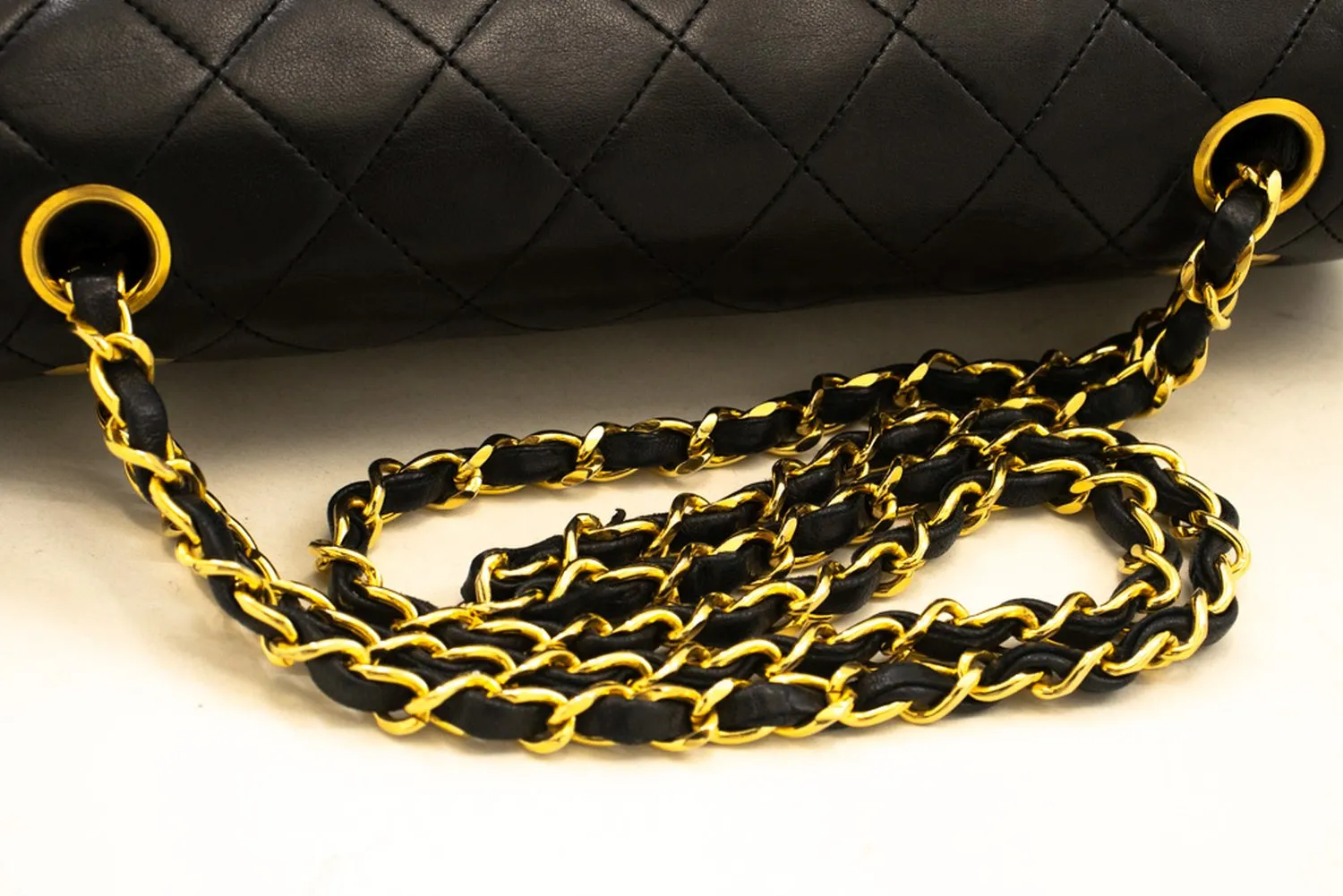 CHANEL Classic Double Flap 10" Chain Shoulder Bag Black Lambskin n72