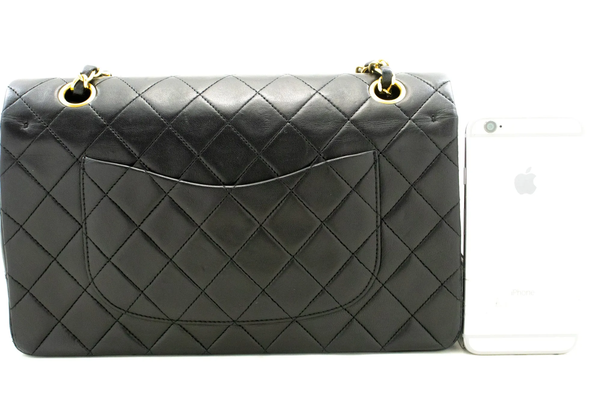 CHANEL Classic Double Flap 10" Chain Shoulder Bag Black Lambskin n72