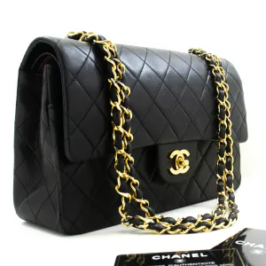 CHANEL Classic Double Flap 10" Chain Shoulder Bag Black Lambskin n72