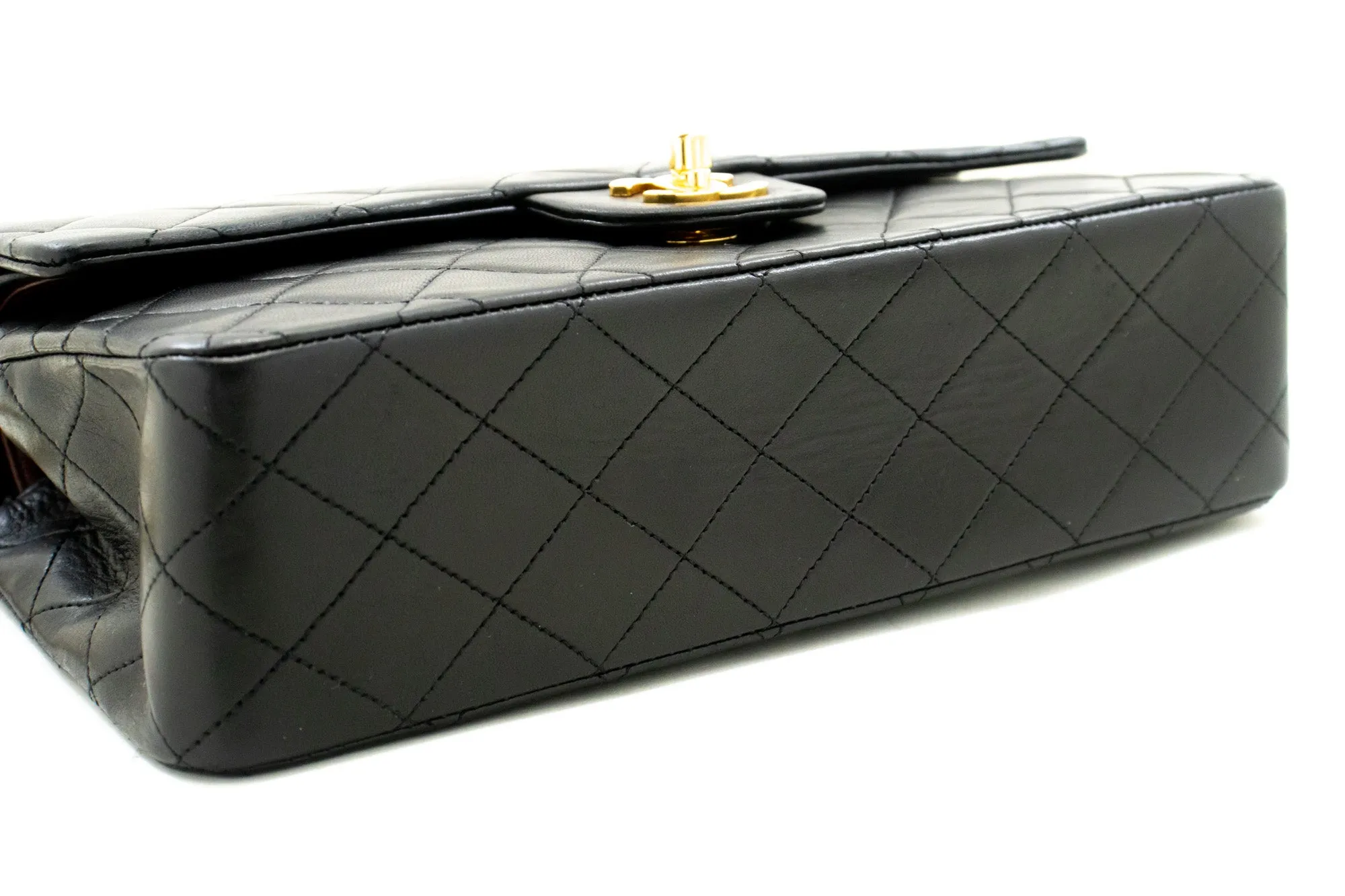 CHANEL Classic Double Flap 10" Chain Shoulder Bag Black Lambskin n72