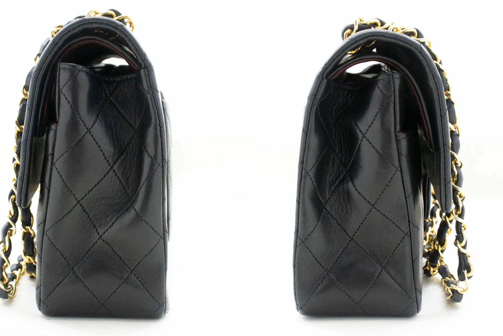 CHANEL Classic Double Flap 10" Chain Shoulder Bag Black Lambskin n72