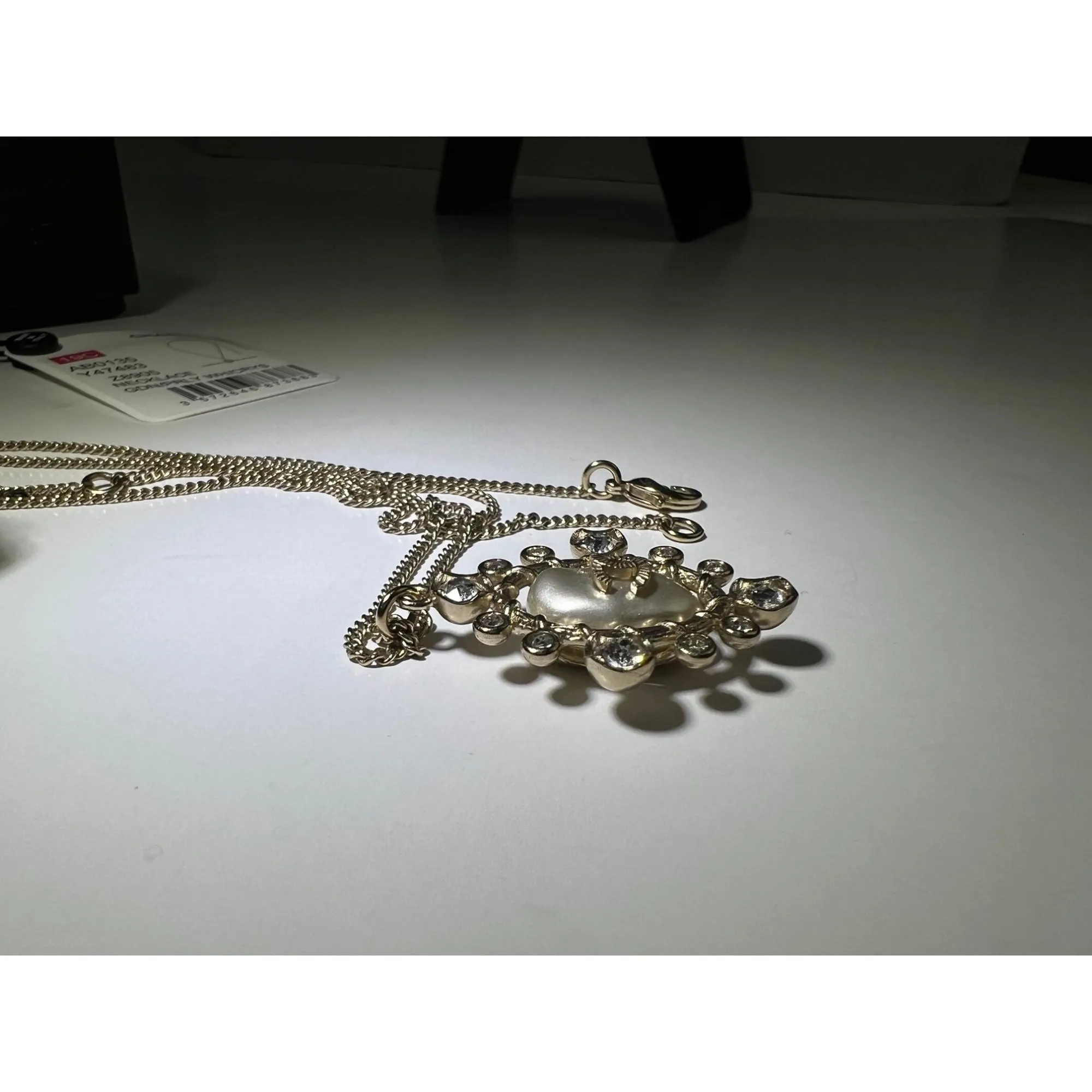 Chanel Crystal CC Necklace Gold Pearly Fashion Jewelry