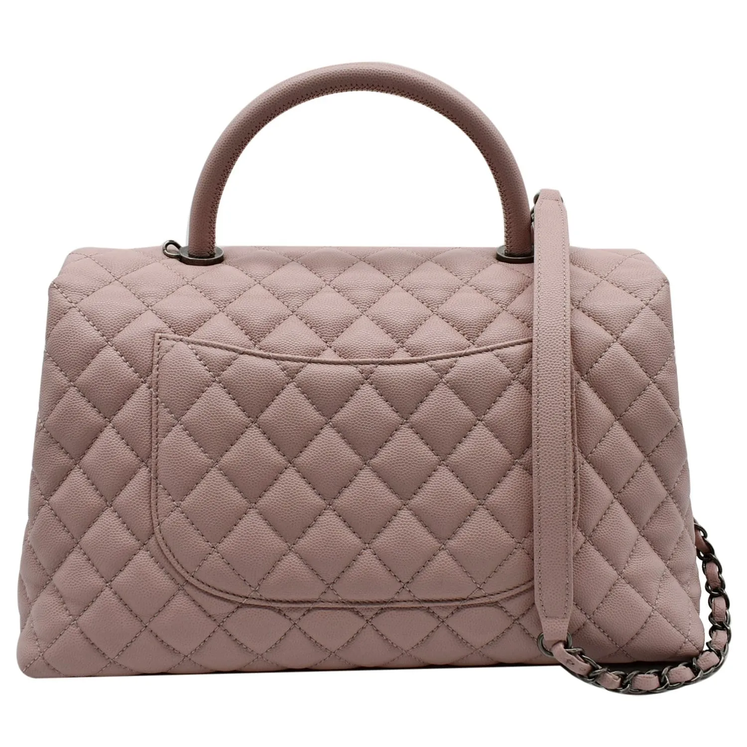 CHANEL Medium Coco Quilted Caviar Leather Top Handle Shoulder Bag Pink