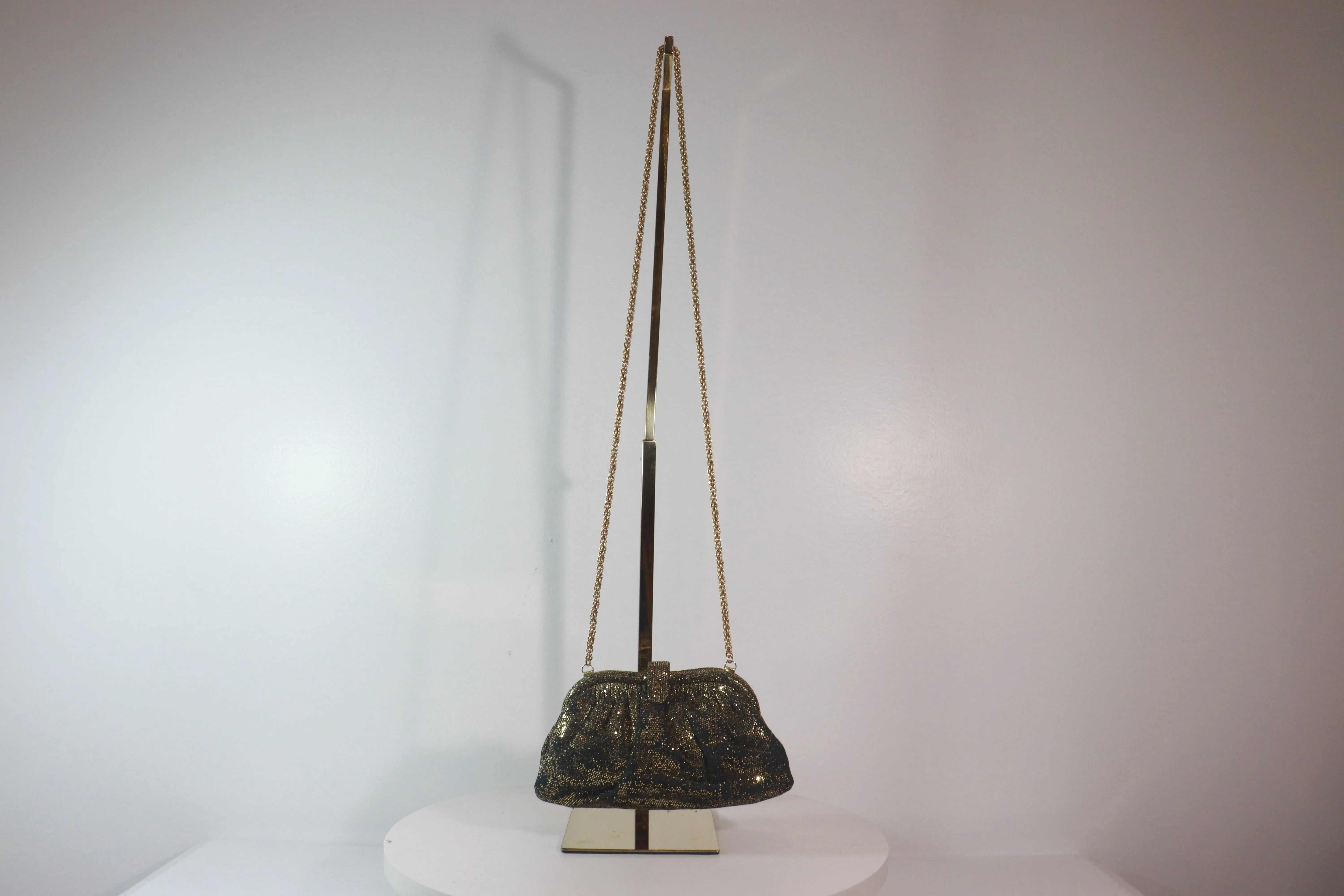 CHANEL Vintage Gold Black Glitter Evening Bag with Chain Strap