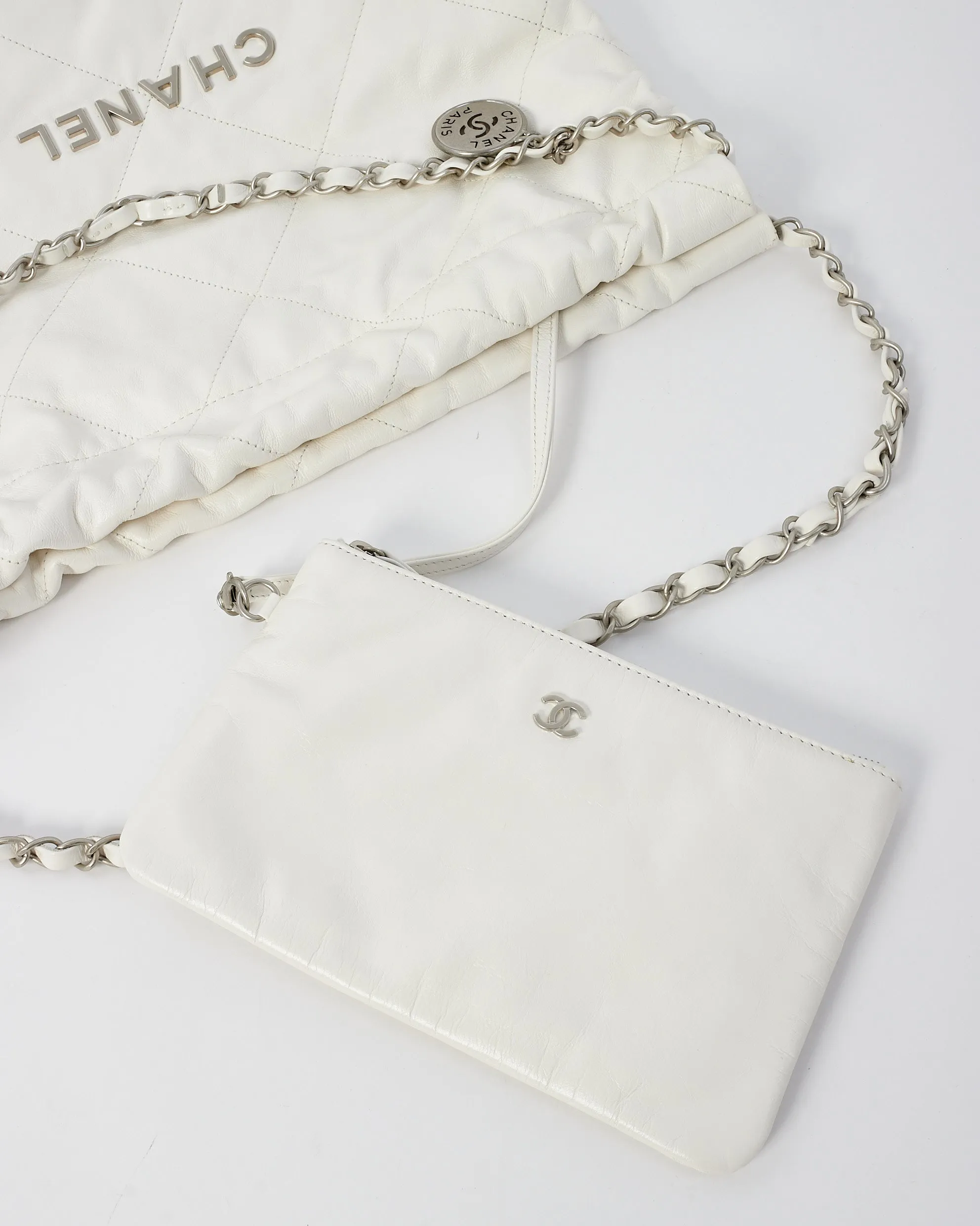 Chanel White Lambskin Leather Chanel 22 Shoulder Bag