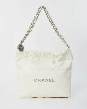 Chanel White Lambskin Leather Chanel 22 Shoulder Bag