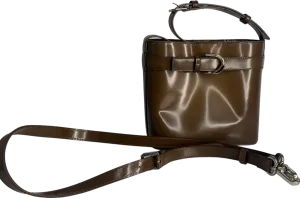 Charles & Keith Brown Gabine Leather Belted Bucket Bag One Size