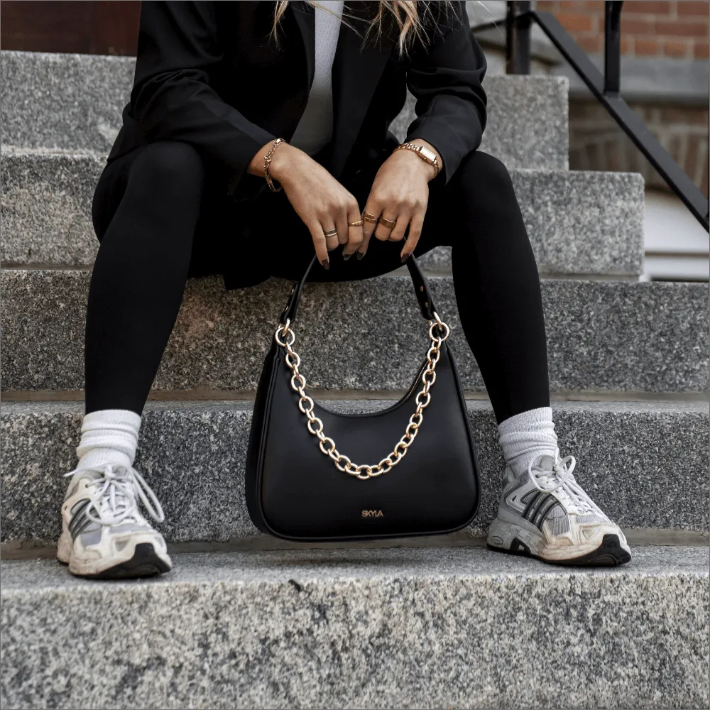 Charlie Vegan Leather Shoulder Bag | Black