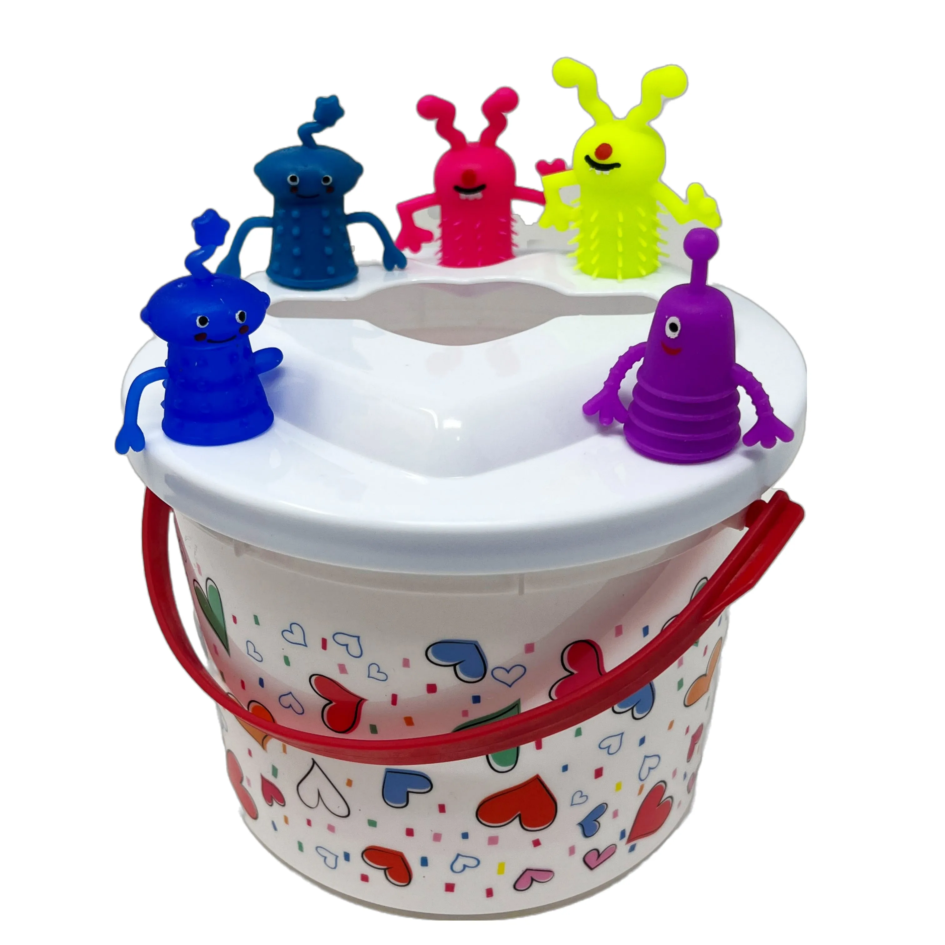 Cheep N Cheerful Valentine Kiddie Card Mailbox Bucket with 16ct Finger Monsters and Cards, Valentine Day Party Favors and Cards, Valentine Toys