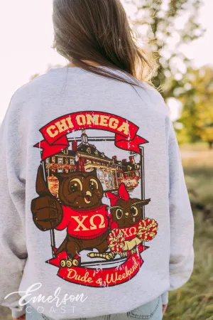 Chi Omega Spirit Owls Dude's Weekend Crewneck