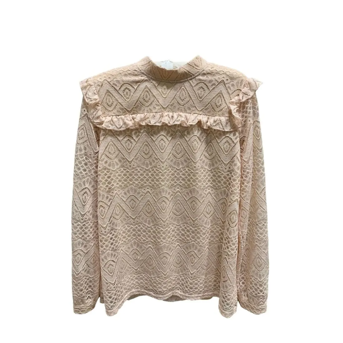 Chic Lace Ruffle-Shoulder Top in Blush Apricot