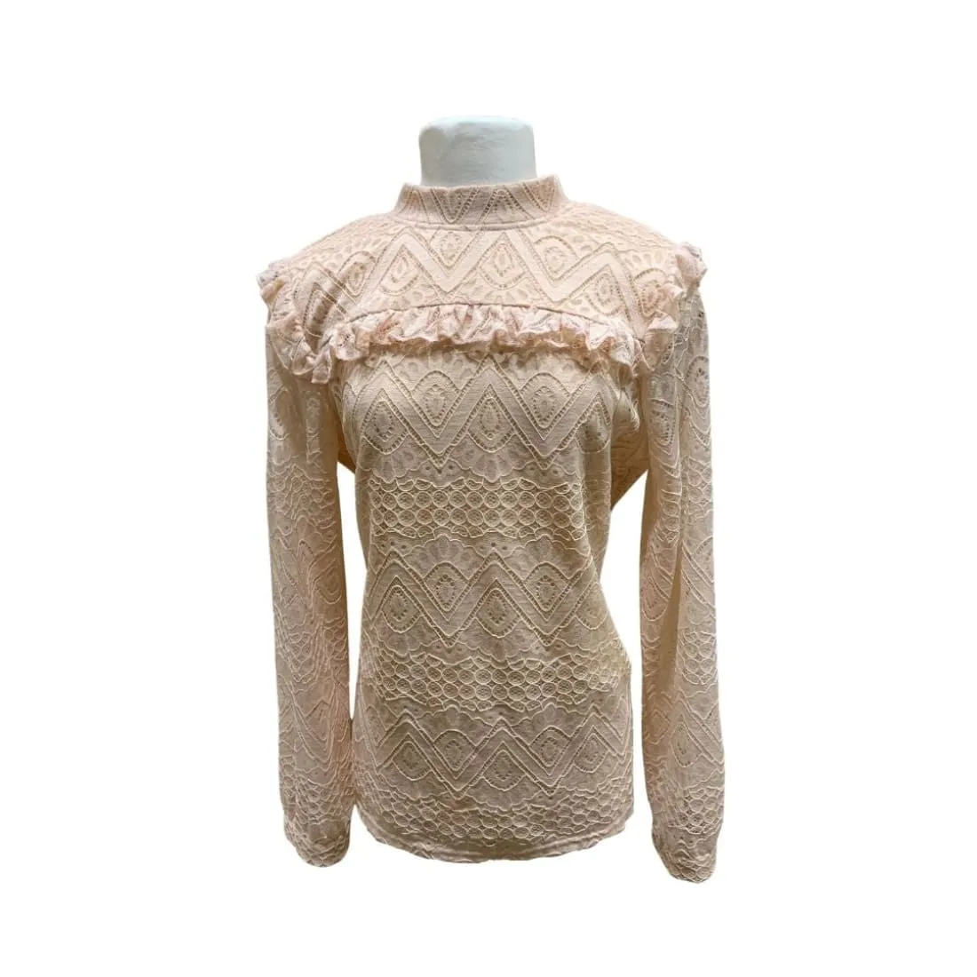 Chic Lace Ruffle-Shoulder Top in Blush Apricot