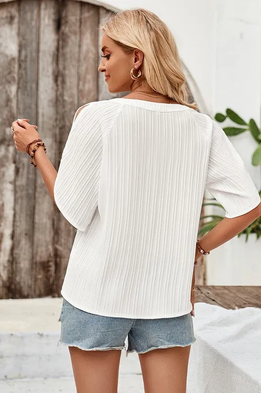 Chic Pleats Open Shoulder Blouse