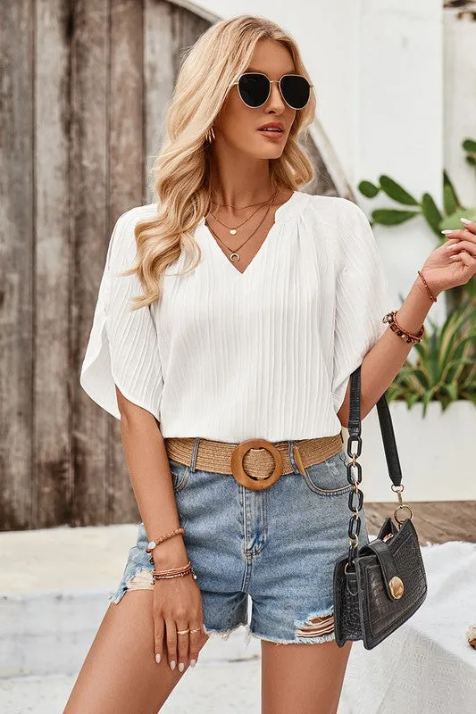 Chic Pleats Open Shoulder Blouse