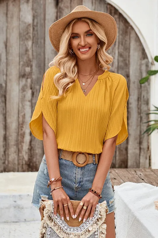 Chic Pleats Open Shoulder Blouse