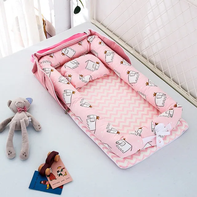 CHICURE- Portable Newborn Baby Crib Nest Bed for Baby Boys Girls Travel Infant Cotton Cradle Crib Baby Sleeping Set