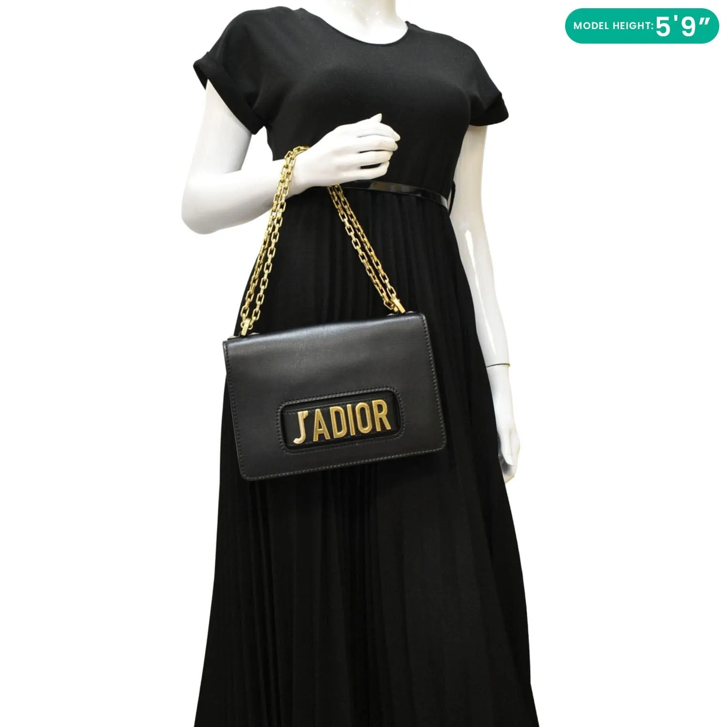 CHRISTIAN DIOR J'Adior Medium Leather Flap Chain Shoulder Bag Black