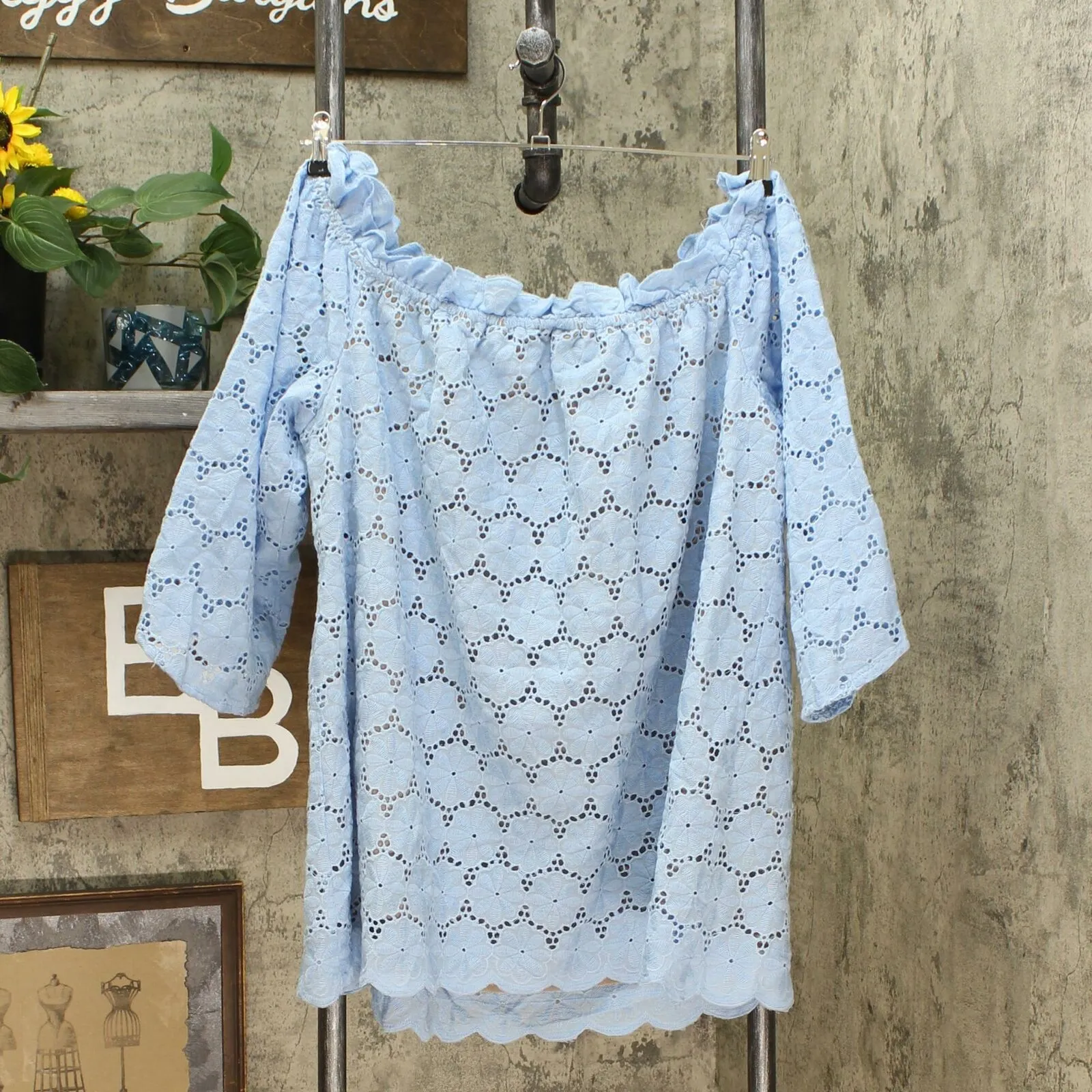 City Chic Trendy Plus Size Lace Off The Shoulder Lined Tunic Top