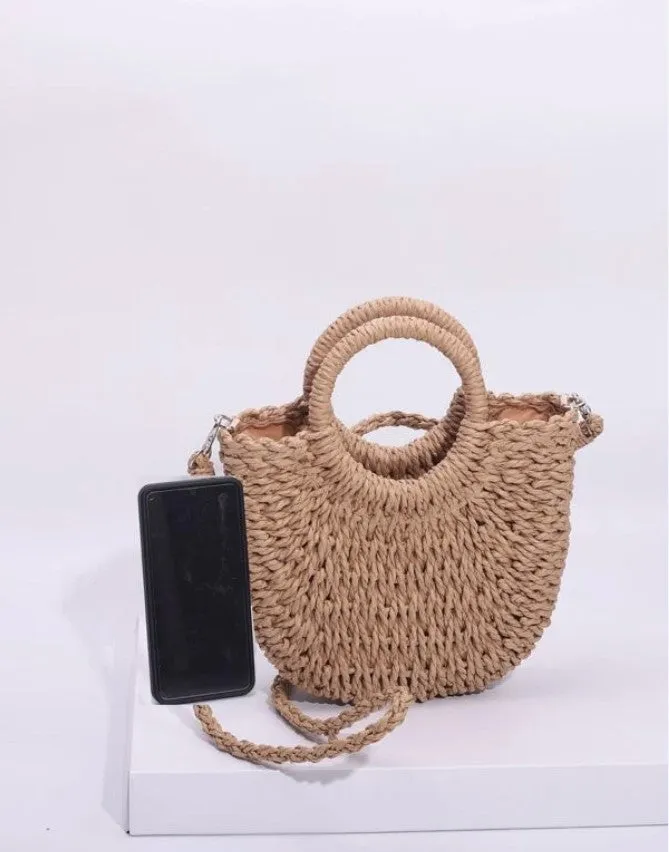Classic Half-Round Woven Crossbody Straw Summer Bag