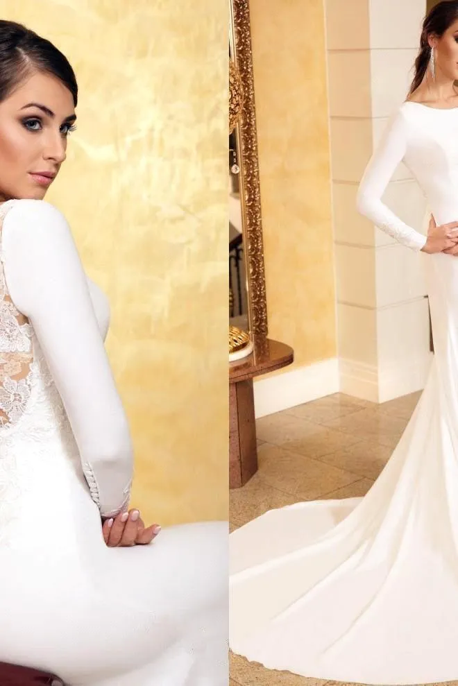 Classic Mermaid Evening Dress Slim Long Sleeves Floral Lace with train
