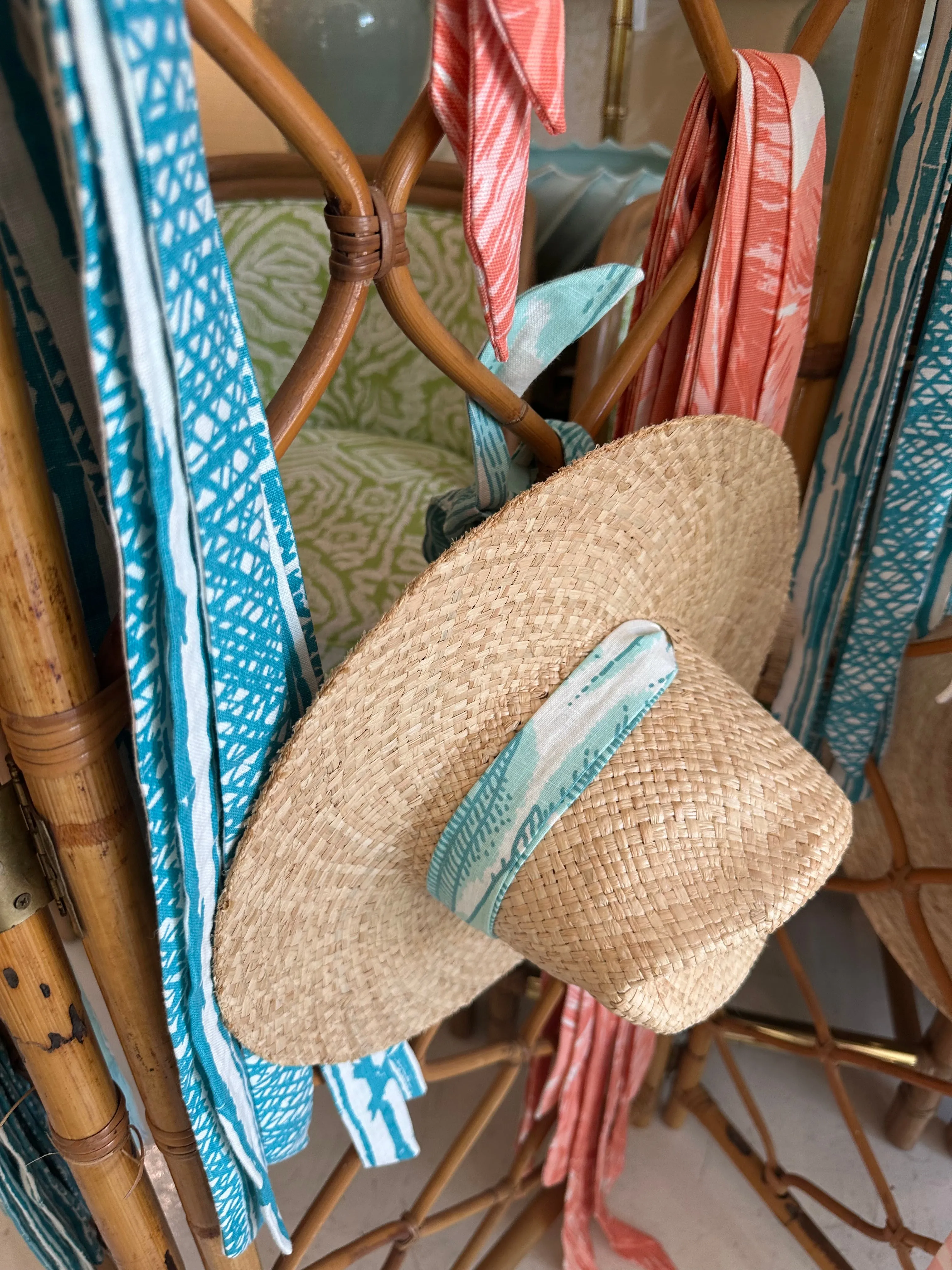 Clematis Bucket Hat - Meg Braff Designs "Picwic Stripe" Fabric Ribbon - Turquoise