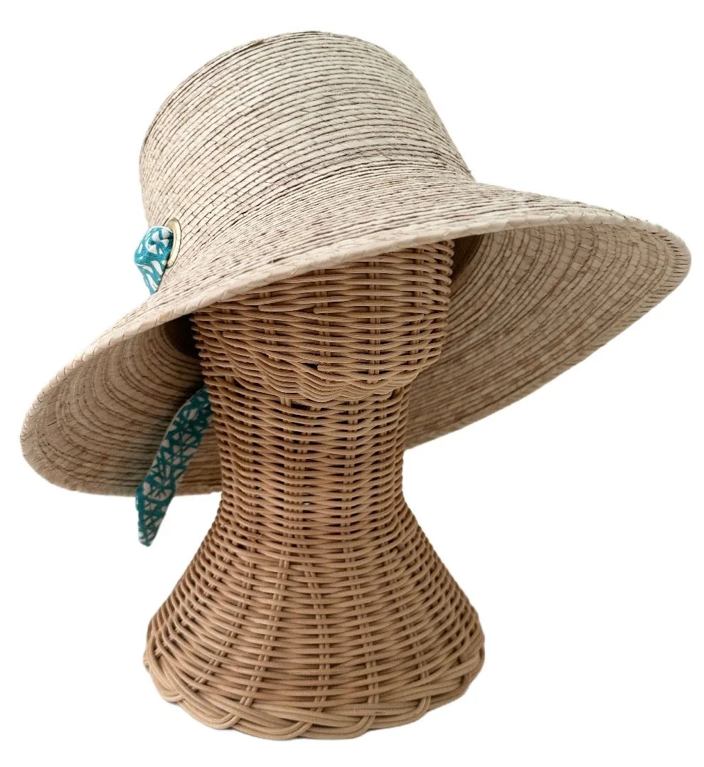 Clematis Bucket Hat - Meg Braff Designs "Picwic Stripe" Fabric Ribbon - Turquoise