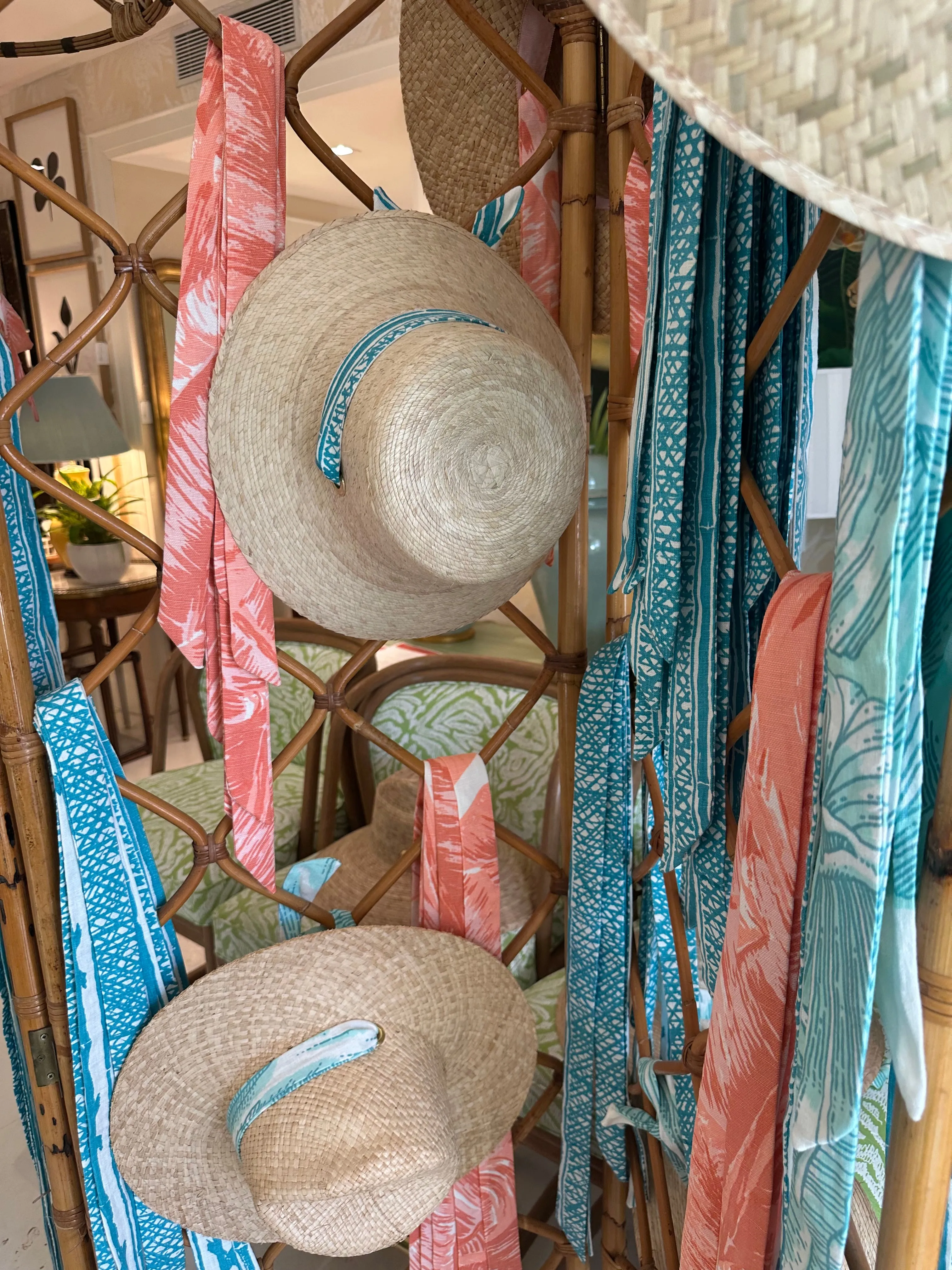 Clematis Bucket Hat - Meg Braff Designs "Picwic Stripe" Fabric Ribbon - Turquoise