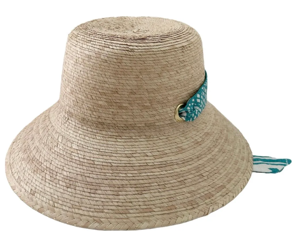Clematis Bucket Hat - Meg Braff Designs "Picwic Stripe" Fabric Ribbon - Turquoise