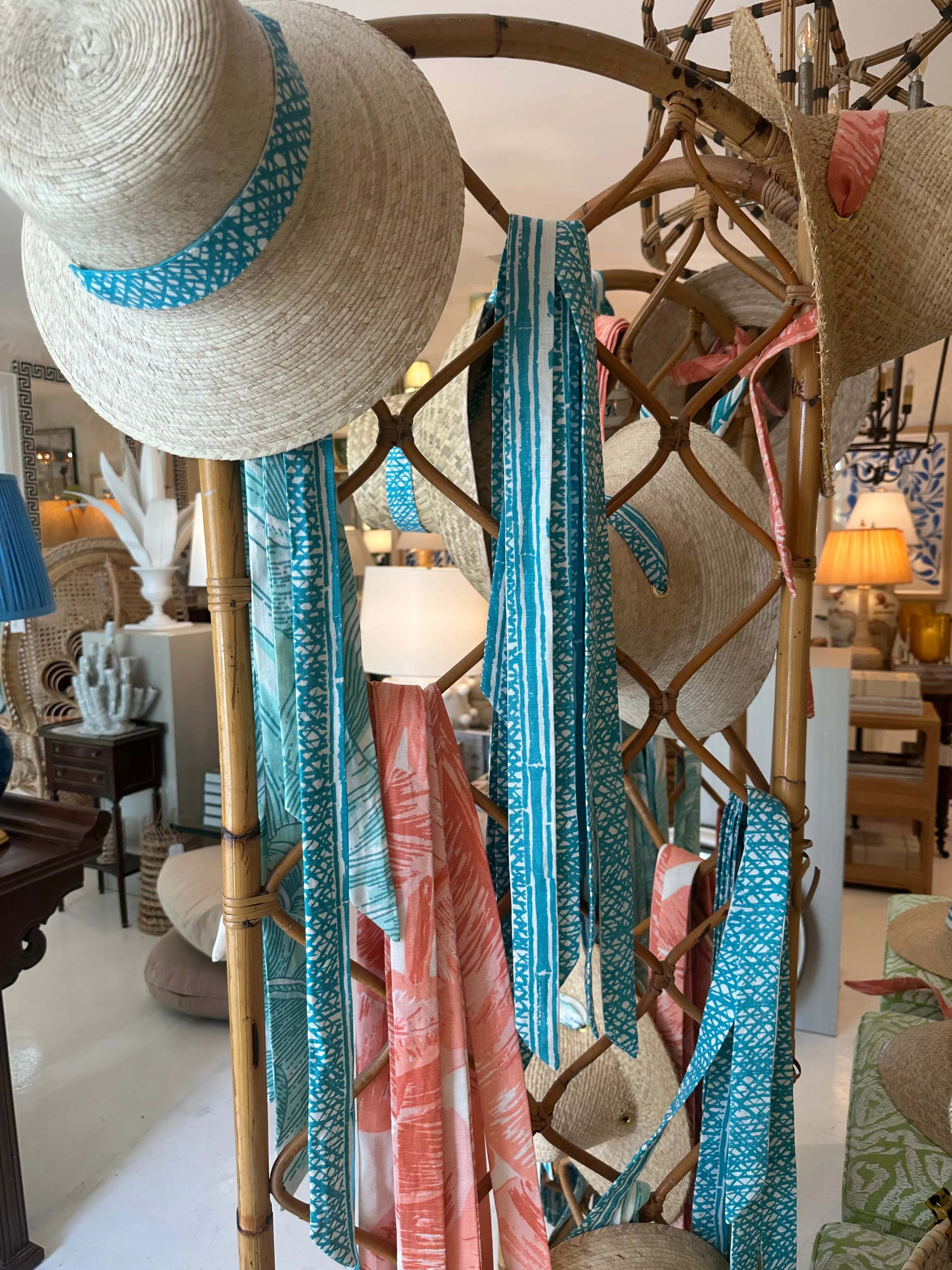 Clematis Bucket Hat - Meg Braff Designs "Picwic Stripe" Fabric Ribbon - Turquoise