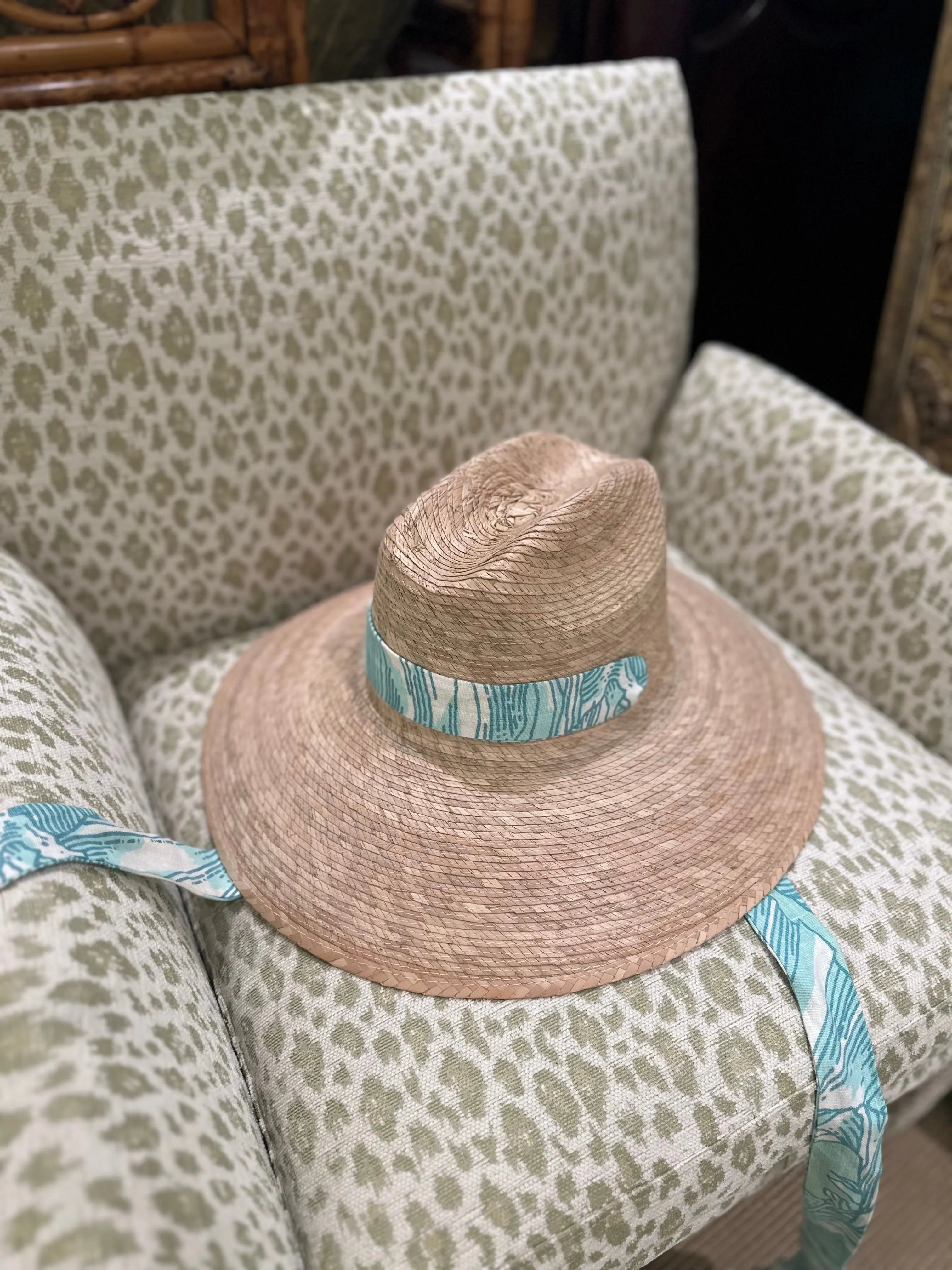 Clematis Bucket Hat - Meg Braff Designs "Picwic Stripe" Fabric Ribbon - Turquoise