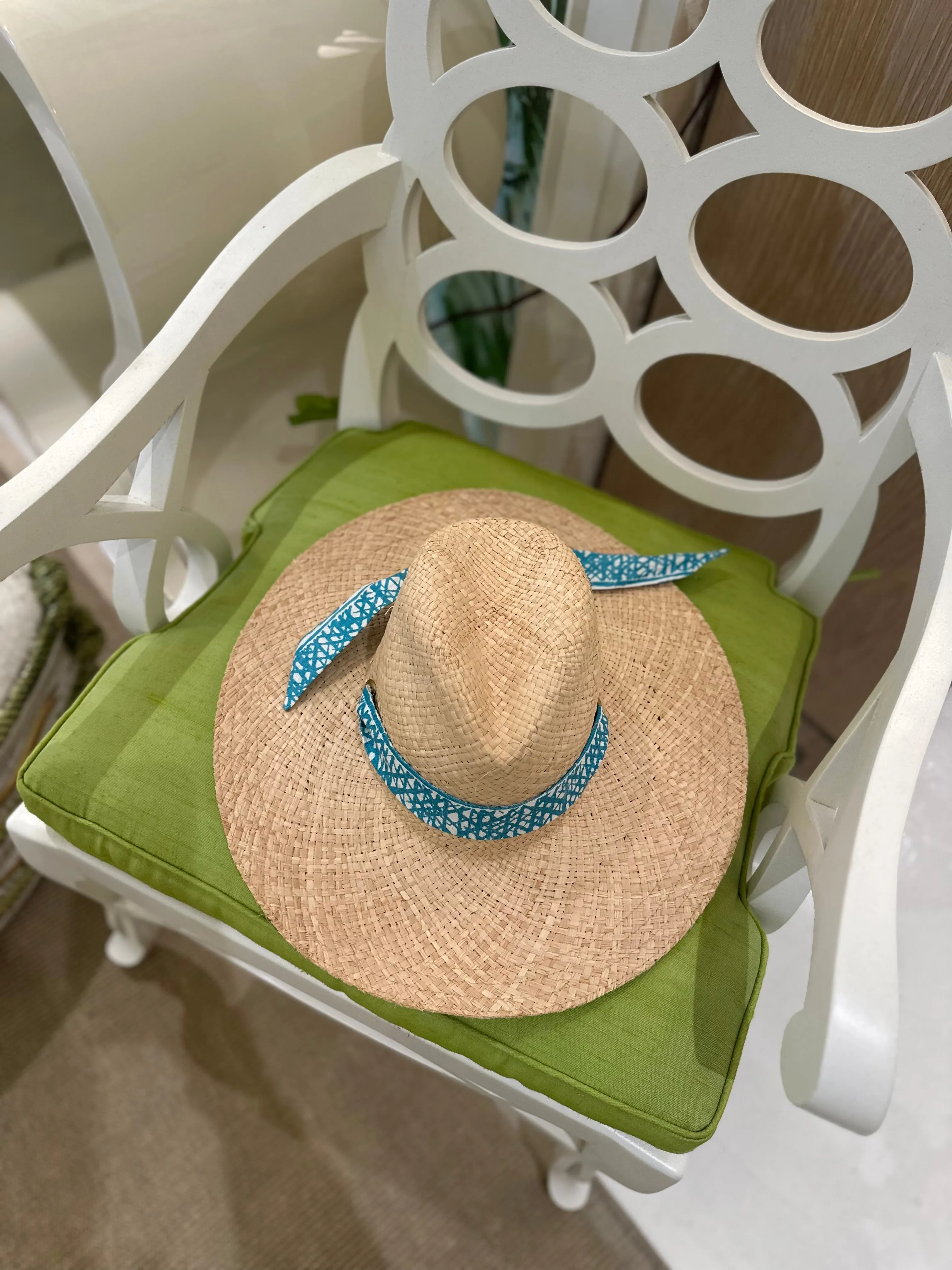 Clematis Bucket Hat - Meg Braff Designs "Picwic Stripe" Fabric Ribbon - Turquoise