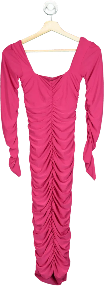 Club L Pink Long Sleeve Ruched Dress UK 8