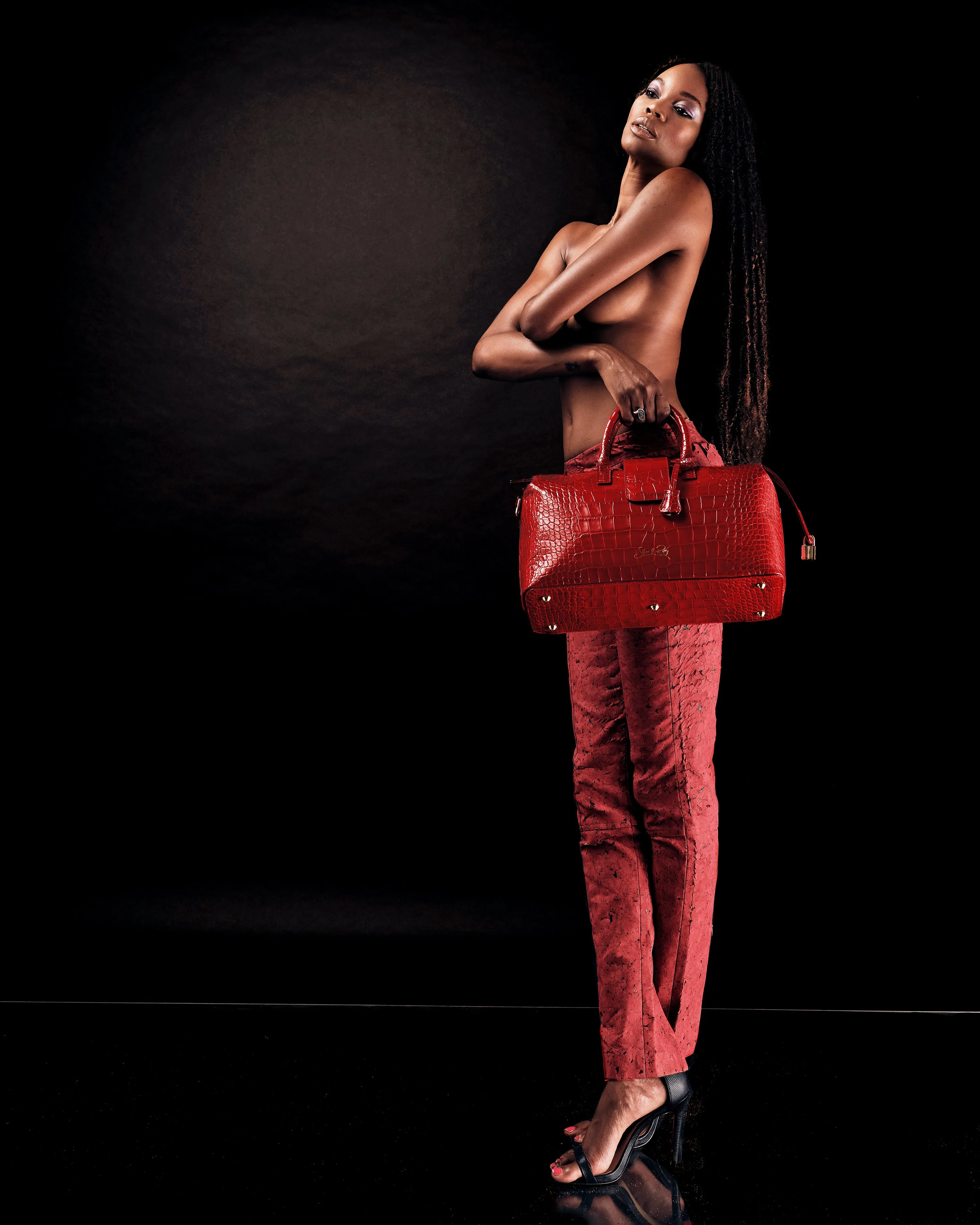 Convertible Executive Leather Bag in Crocodile Print Fiery Red - WAITLIST