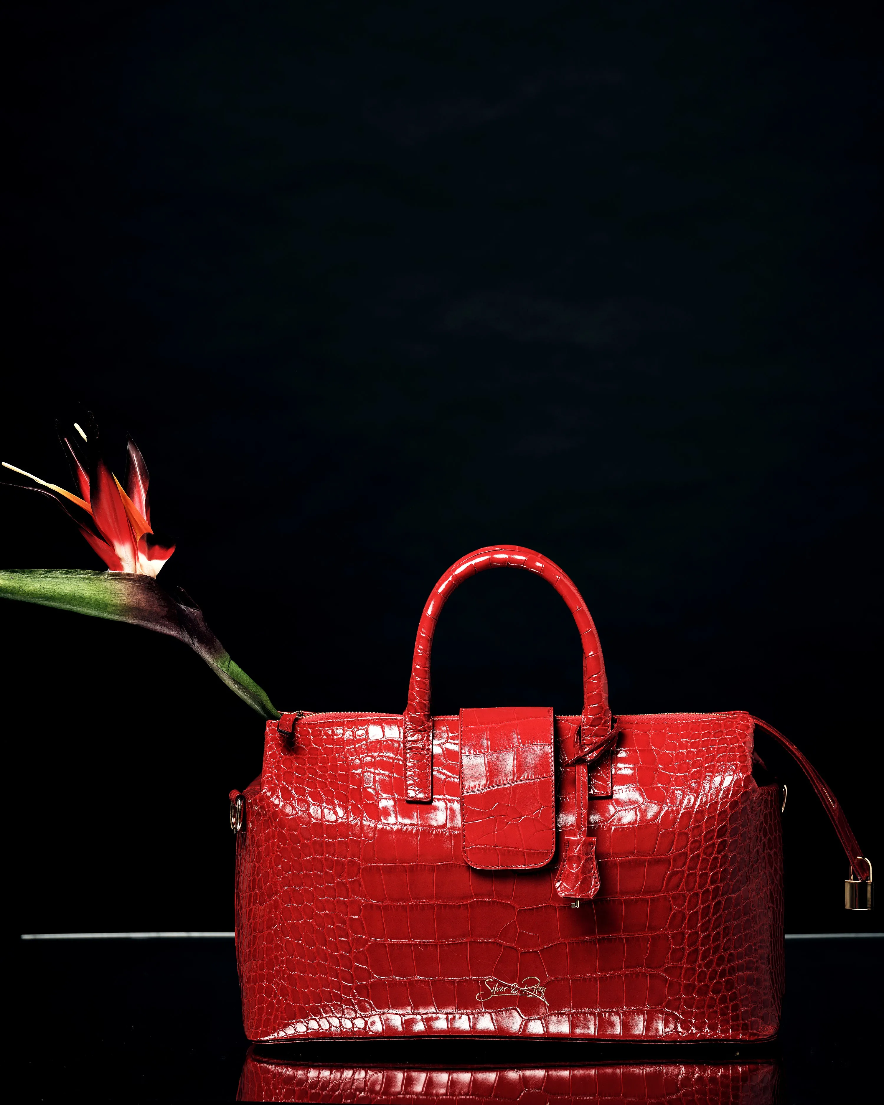 Convertible Executive Leather Bag in Crocodile Print Fiery Red - WAITLIST