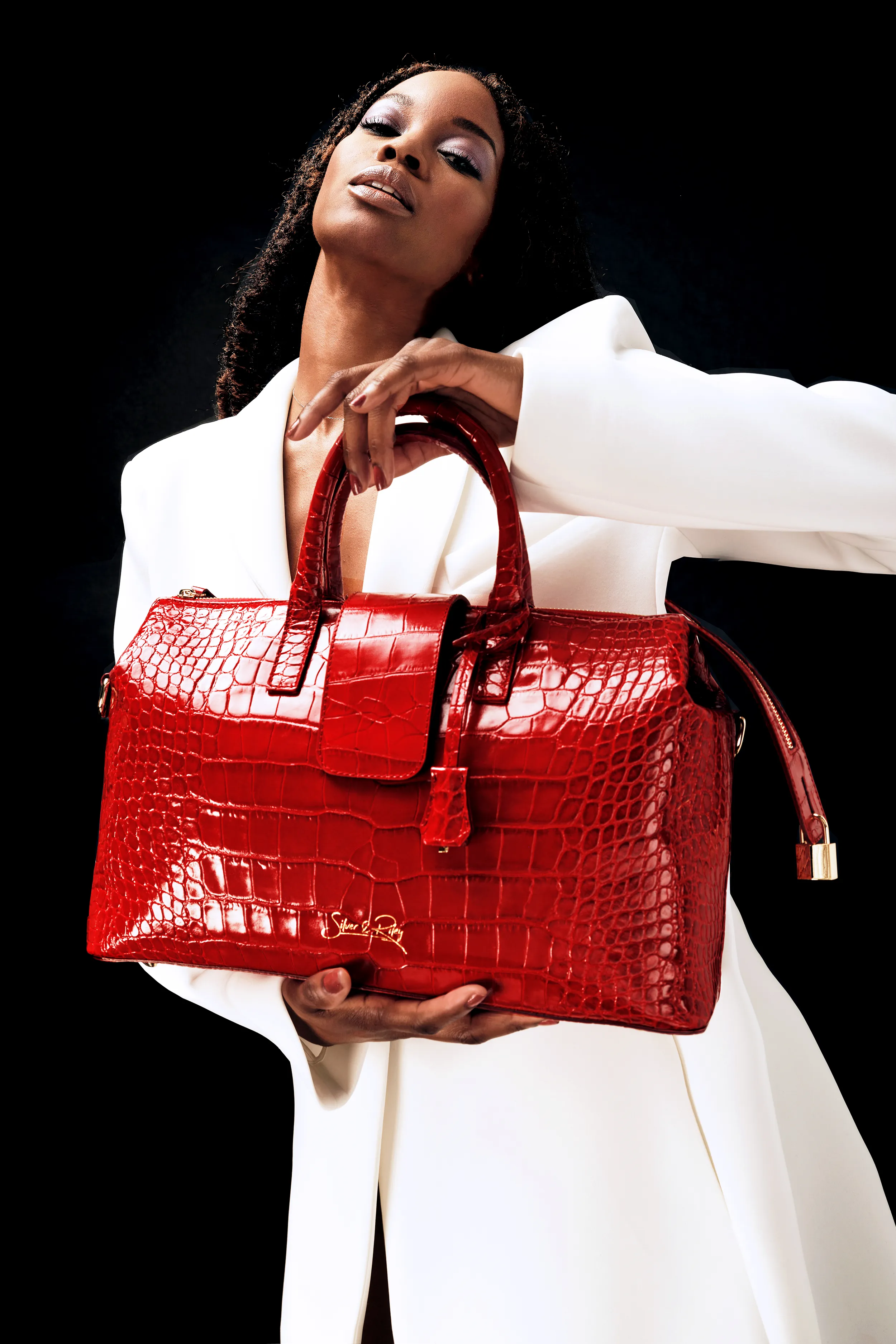 Convertible Executive Leather Bag in Crocodile Print Fiery Red - WAITLIST