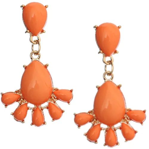 Coral Faceted Double Teardrop Drop Earrings