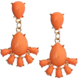 Coral Faceted Double Teardrop Drop Earrings